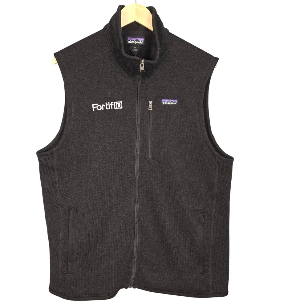 Patagonia Better Sweater Fleece Vest Men XL Black Full Zip Pockets Company Logo